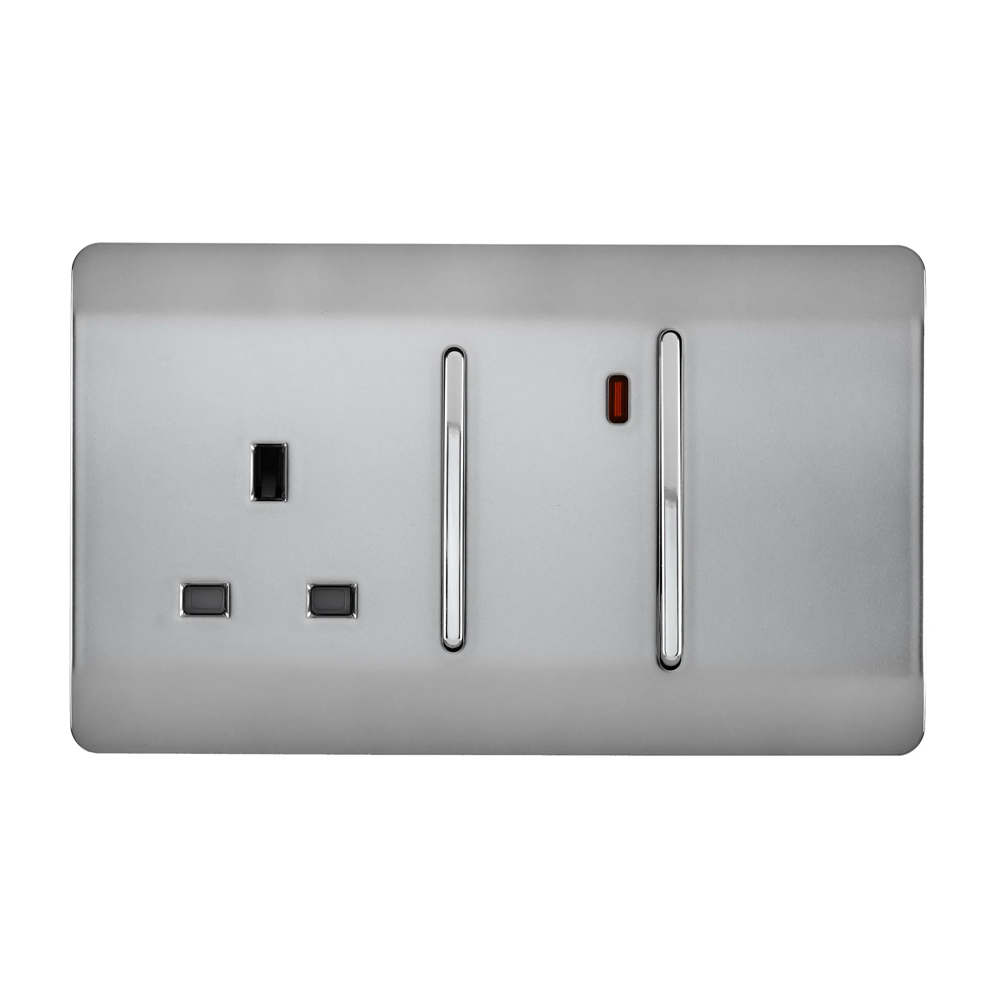 ART-WHS213BS  45A Double Pole Switch With Socket & Neon Brushed Steel